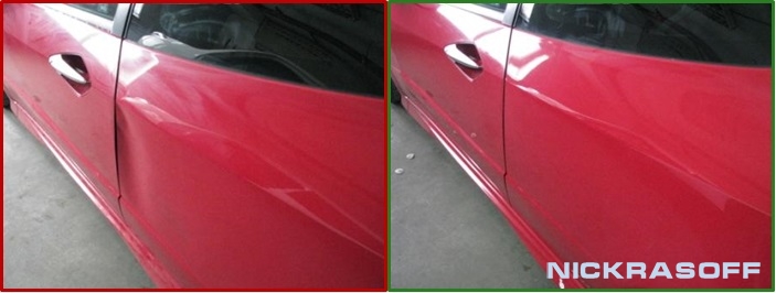 Удаление вмятины без покраски на заднем левом крыле автомобиля Хонда Сивик (Honda Civic Type-R)