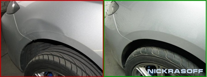 Повреждение на переднем левом крыле автомобиля Мазда 3 (Mazda 3)