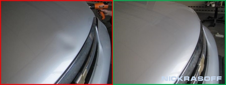 Вмятина на автомобиле Шевроле Лачетти от неаккуратного нажатия на капот при закрытии